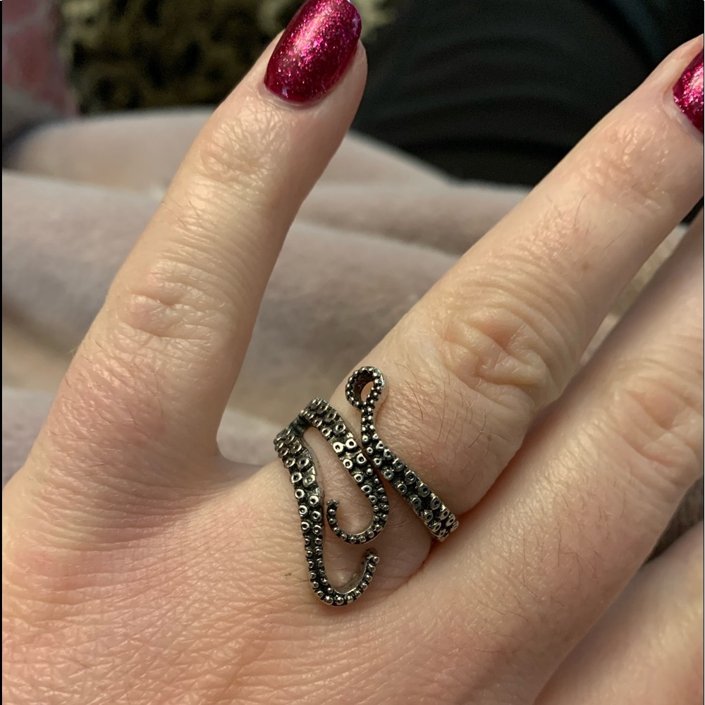 Octopus Kraken Tentacles Silver Adjustable Ring - Picture 5 of 6